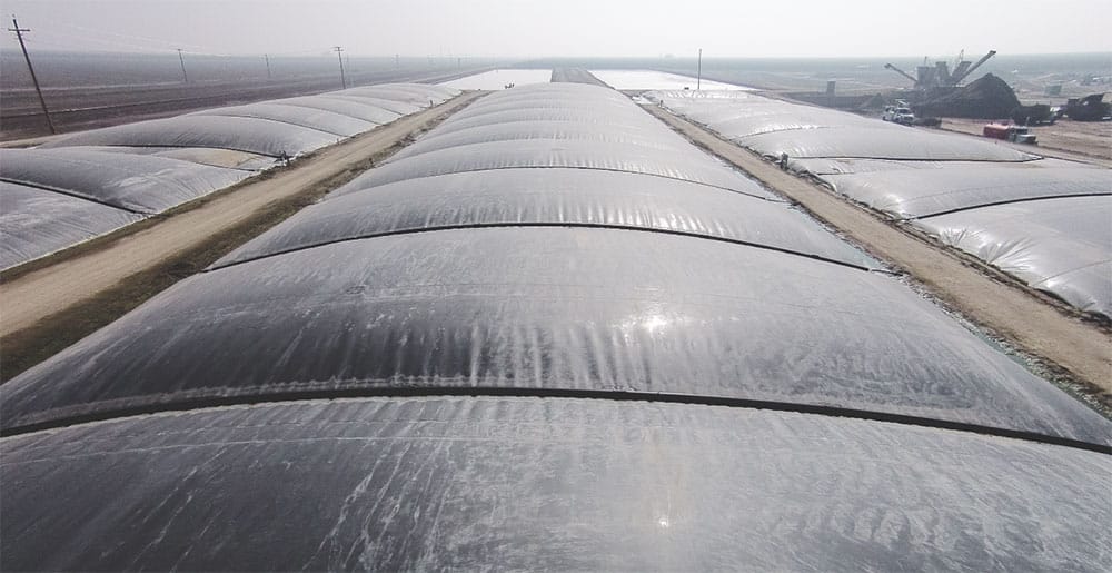 Aerial view of an industrial-scale emissions-reduction facility